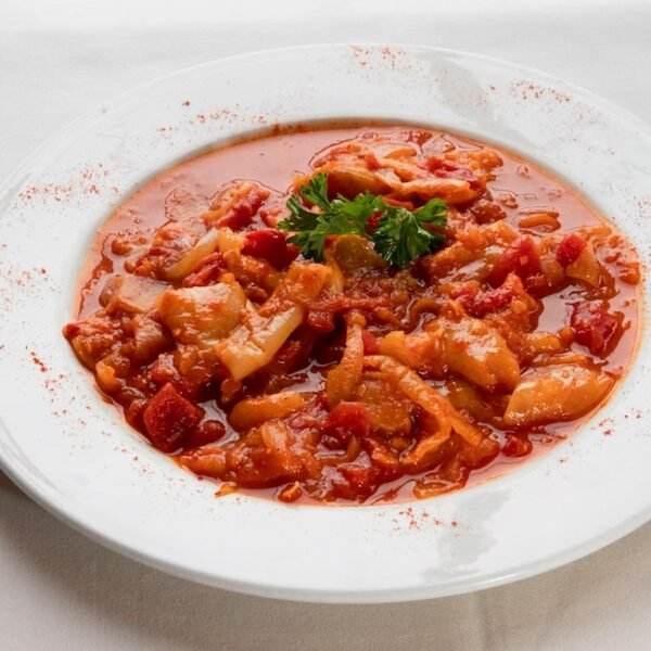 Lecso (Pepper Stew with Hungarian "Debreceni Sausage")